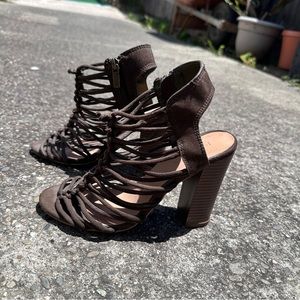 Caged Olive Green Heeled Sandals